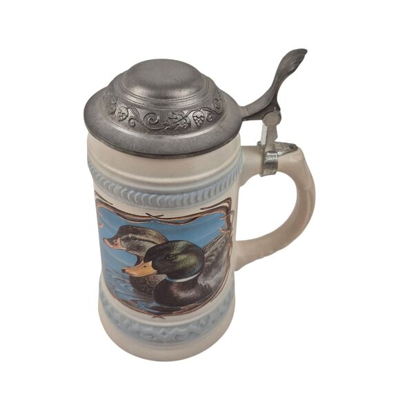 Gerz Beer Stein James Meger Pewter Flip Lid Stoneware Duck Scene Vintage - Picture 7 of 10